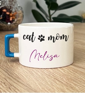 Kişiye Özel Cat Mom Hediye Lüks Fincan Kedi Annesi -2- (Mavi)