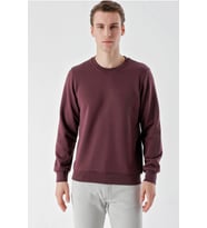 Slimfit  Bisiklet Yaka Düz Renk 2 iplik Erkek Sweatshirt (Bordo)