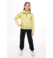 Toontoy Kız Çocuk Yarım Fermuar Nakışlı Eşofman Takım (Açık Yeşil)