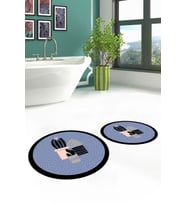 EVDEYA Dijital Yıkanabilir Kaktüs Çiçek Desen İkili Yuvarlak Banyo Halısı Klozet Takımı, YKLOZET-22-BEYAZ, (Mavi)