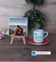 Eşe Hediye Fotoğraflı Dekoratif Taş, Ahşap Altlıklı Türk Kahvesi Fincanı Hediye (Model 8)