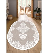 Dijital Baskılı Kaymaz Taban Yıkanabilir Oval Salon Halısı Mutfak Halısı Yolluk NDO-HK-116 (Vizon)