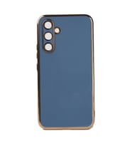 Samsung Galaxy A14 Kılıf Kenarları Gold Kamera Korumalı Renkli Pastel Silikon Siyah BARK (Mavi)