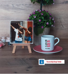 Arkadaşa Hediye Fotoğraflı Dekoratif Taş, Ahşap Altlıklı Türk Kahvesi Fincanı Hediye (Model 6)