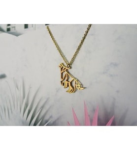 Kişiye Özel 925 Ayar Gümüş Origami Kurt Kolye (Gold)