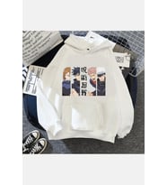 Jujutsu Kaisen Kolaj Kapşonlu Sweatshirt (Beyaz)