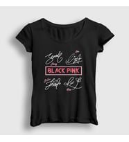 Presmono Kadın Beyaz Tanda Tangan Blackpink T-Shirt 294119tt (Siyah)