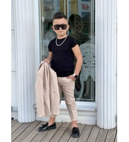 MODAVALS 4 PARÇA 6 DÜĞMELİ CEKETLİ ERKEK ÇOCUK TAKIM ELBİSE - SİYAH TSHIRT