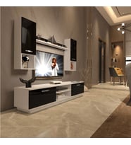 Decoraktiv Eko 5DAB Slm Dvd Tv Ünitesi Tv Sehpası - Parlak Beyaz (Siyah - Beyaz)