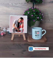 Abiye Hediye Fotoğraflı Dekoratif Taş, Ahşap Altlıklı Türk Kahvesi Fincanı Hediye (Model 1)