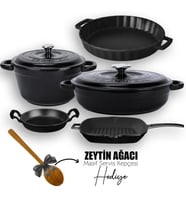 Lava Döküm 5X New Heritage Serisi Döküm Demir Tencere & Tava Seti (Siyah)