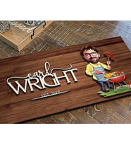 BK Gift Kişiye Özel Erkek Barbekü Karikatürlü Kabartma Figürlü Ahşap Tablo, Duvar Dekoru, Arkadaşa Hediye, Özel Tasarım Ev Hediyesi-1 (Ceviz)