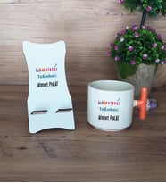 Laboratuvar Teknikeri Hediye Sepeti Kupa Bardak T Kulplu ve Ahşap Telefon Standı Tıp Bayramı Hediyesi (Model 7)