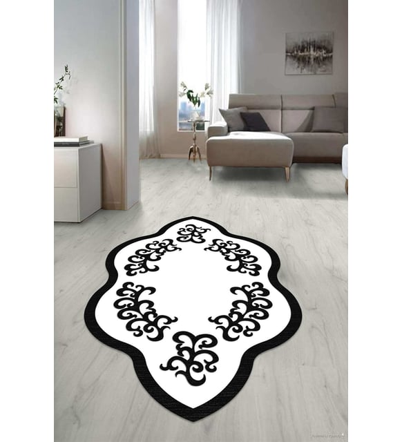 Dijital Baskılı Kaymaz Taban Yıkanabilir Lazer Kesim Salon Halısı Yolluk NLZR-HT-1021 (Siyah)