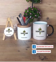 Komando Hediye Sepeti Kalemlik, Kupa Bardak Sihirli, Ahşap Anahtarlık Hediye (Model 1)