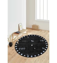 Dijital Baskılı Kaymaz Taban Yıkanabilir Yuvarlak Salon Halısı Koridor Halısı Paspas NDY-SD-1056 (Siyah)