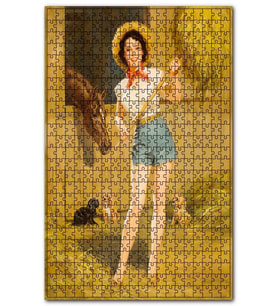 Cakapuzzle Ahırda Şortlu Binici Kız ve Hayvanlar Puzzle Yapboz MDF (Ahşap) (1000 Parça)