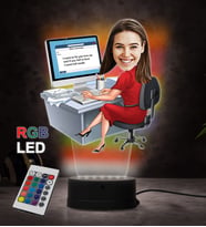 Doğum Günü Hediyesi,Sevgiliye Hediye, Kişiye Özel Fotoğraflı İş Kadını Karikatür 3D Led Lamba (RGB)