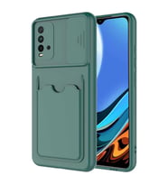 Xiaomi Poco M3 Kılıf Deri Görünümlü Kartlıklı Kamera Korumalı Silikon (Yeşil)