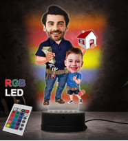Doğum Günü Hediyesi,Sevgiliye Hediye, Kişiye Özel Fotoğraflı Baba ve Oğul Karikatür 3D Led Lamba (RGB)