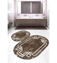 Dijital Baskılı Kaymaz Taban Yıkanabilir Oval 2'li Klozet Takımı Banyo Paspası NOKZ-SD-597 (Kahverengi)