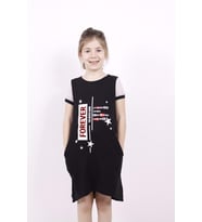 Toontoy Kız Çocuk Forever Pul Nakışlı Kol Fileli Elbise (Siyah)