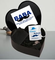 Babalar Gününe Özel Baba Tasarımlı Kupa Bardak Erkek Cüzdan Kemer Çakmak Kalp Kutu (Siyah-Siyah)