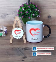 Sevgiliye Hediye Kupa Bardak Kırmızı ve Ahşap Anahtarlık Hediye (Model 8)