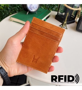 Modica Lotus - Hakiki Deri RFID Korumalı Sihirbaz Cüzdan (Taba)