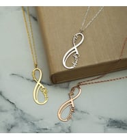 Kişiye Özel 925 Ayar Gümüş Dikey Sonsuzluk Çift İsim Kolye (Rose)