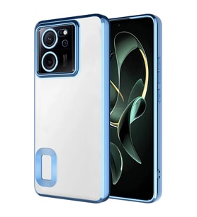Xiaomi Mi 13T Pro Kılıf Logo Yeri Açık Kamera Lens Korumalı Renkli Kenarlı Şeffaf Silikon (Mavi)