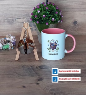 Öğretmenler Günü Hediyesi Kupa Bardak Beyaz ve Fotoğraflı Ahşap Anahtarlık Hediye (Model 6)