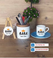 Babalar Günü Hediyesi Hediye Sepeti Kalemlik, Türk Kahvesi Fincanı Kırmızı, Ahşap Anahtarlık HediyeBabaya Hediye (Model 3)