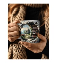 Kitaplık Kütüphane Baskılı 3D Tasarım Seramik Kupa Mug - Hediyelik Kupa Bardak (21)