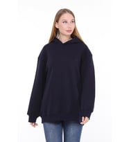 Pastelastore Pamuklu Kapüşonlu 3 İplik Şardonlu Kalın Oversize Sweatshirt (Lacivert)