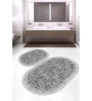 Dijital Baskılı Kaymaz Taban Yıkanabilir Oval 2'li Klozet Takımı Banyo Paspası NOKZ-HT-181 (Gri)