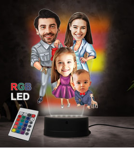 Doğum Günü Hediyesi,Sevgiliye Hediye, Kişiye Özel Fotoğraflı Mutlu Aile Karikatür 3D Led Lamba (RGB)
