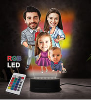 Doğum Günü Hediyesi,Sevgiliye Hediye, Kişiye Özel Fotoğraflı Mutlu Aile Karikatür 3D Led Lamba (RGB)