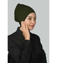Hazır Pratik Geçmeli Uzun Boru Tesettür Bonesi (Haki)