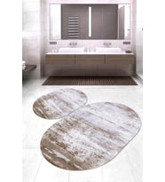 Dijital Baskılı Kaymaz Taban Yıkanabilir Oval 2'li Klozet Takımı Banyo Paspası NOKZ-HY-941 (Kahverengi)