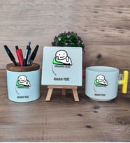 Umurumda Değil Hediye Sepeti Kupa Bardak T Kulplu, Kalemlik ve Dekoratif Taş Arkadaşa Hediye (Model 5)