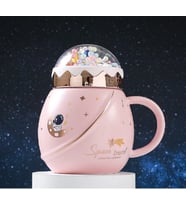 Astronot Boncuk Kapaklı Seramik Kupa, 13x7 (Pembe)