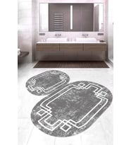 Dijital Baskılı Kaymaz Taban Yıkanabilir Oval 2'li Klozet Takımı Banyo Paspası NOKZ-SD-597 (Gri)
