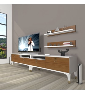 Decoraktiv Eko 200R Mdf Gold Tv Ünitesi Tv Sehpası (Beyaz - Ceviz)