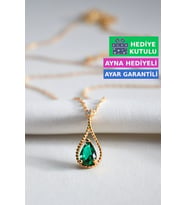 Jewelmim Sarı Altın Kaplama 925 Ayar Kadın Gümüş Yeşil Damla Taşlı Kolye  Zümrüt Yeşili Renkli Taşlı Su Damlası Gümüş Kolye 18 Ayar Altın Kaplama Kararmaz Gümüş Damla Kadın Kolye Kişiye Özel Tasarım Sertifikalı Garantili Kadın Bayan Damla Gümüş Kolye
