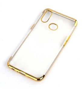 Galaxy A10S Kamera Korumalı Köşeleri Renkli Şeffaf Silikon Kılıf (Gold)