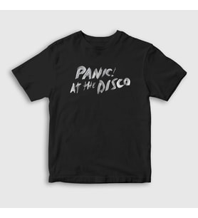 Presmono Unisex Çocuk Beyaz Brush Panic! at the Disco T-Shirt 72211tt (Siyah)