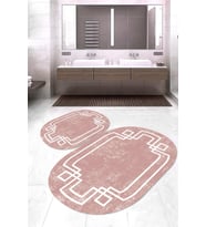 Dijital Baskılı Kaymaz Taban Yıkanabilir Oval 2'li Klozet Takımı Banyo Paspası NOKZ-SD-597 (Pembe)