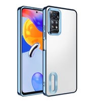 Xiaomi Redmi Note 12 Pro 4G Kılıf Logo Yeri Açık Kamera Lens Korumalı Renkli Kenarlı Şeffaf Silikon (Mavi)