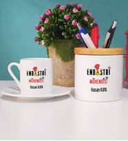 Endüstri Mühendisi Türk Kahvesi Fincanı Ahşap Altlıklı ve Kalemlik (Model 2)